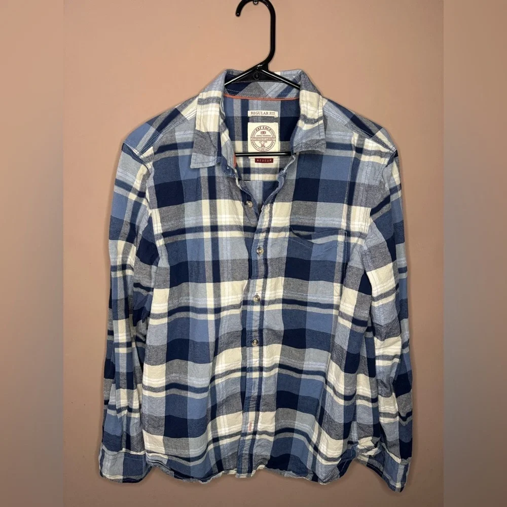 Men’s FatFace Navy and Light Blue Plaid Button-Down Shirt